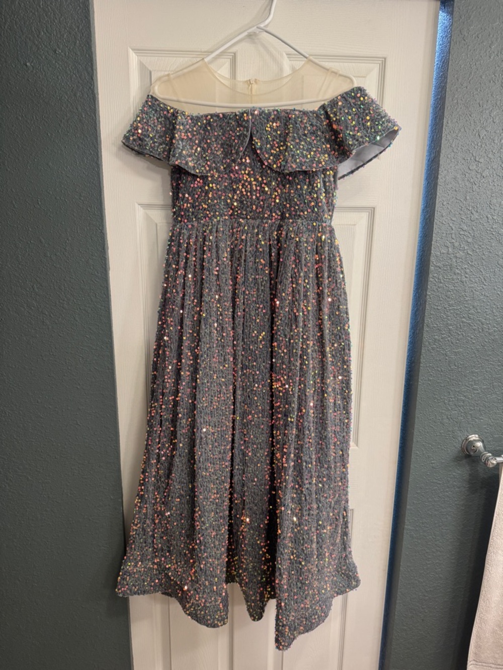 Girls Glitter Party Dress - Gray with Multicolor Sparkle fits 7/8